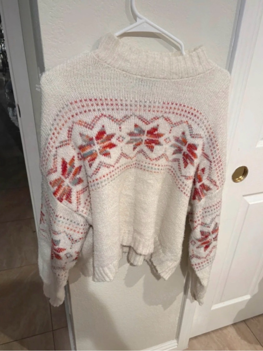 Cozy white Nordic-Pattern Sweater - Women's Sweater